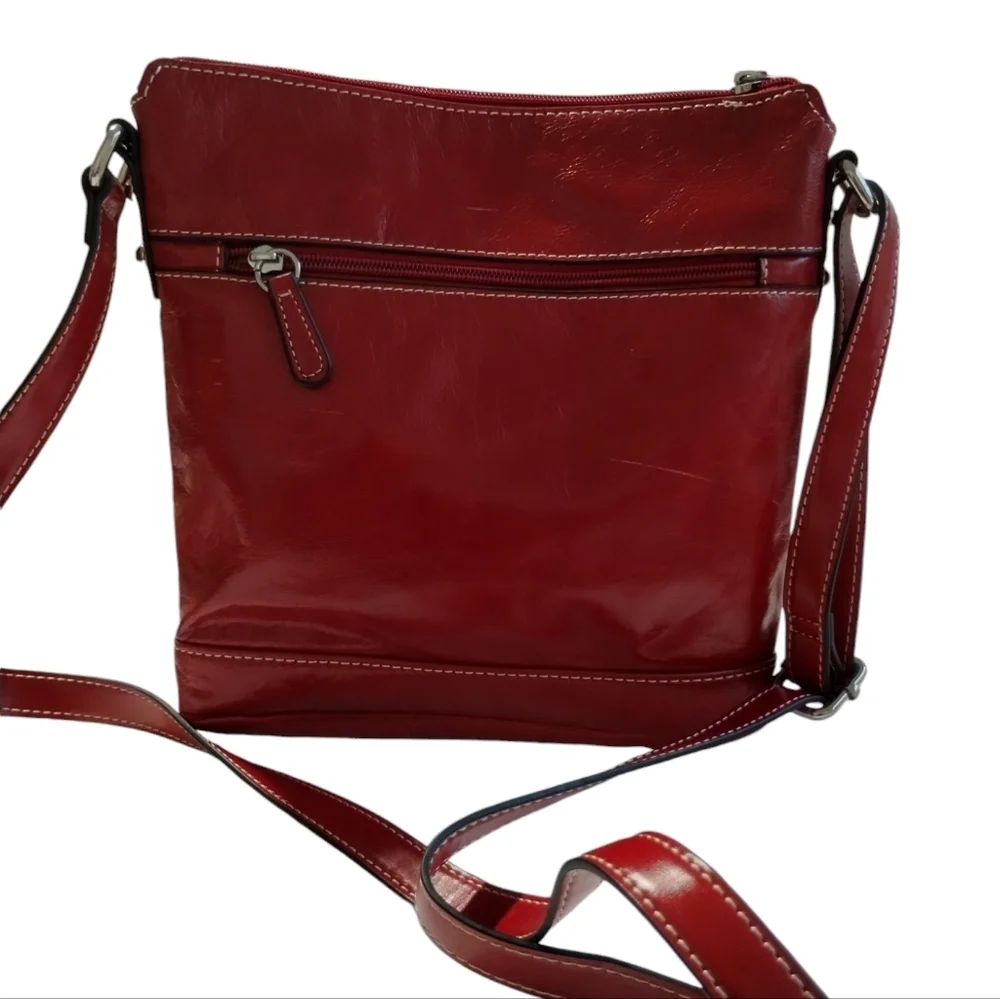 Giani Bernini Glazed RED Leather‎ Crossbody Purse Handbag Casual